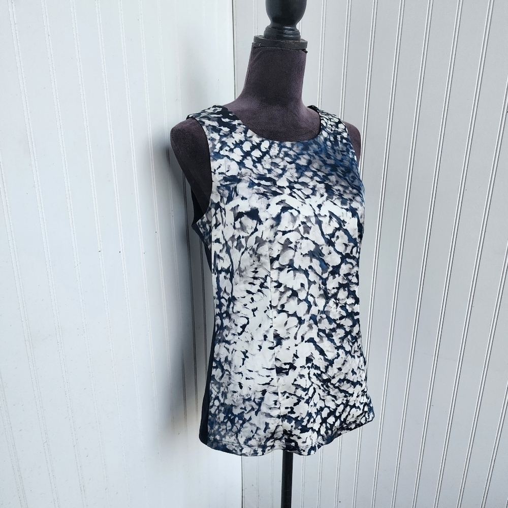 Ann Taylor Womens Blue Gray Satin Sleeveless Blouse Top Office Workwear Preppy M - Picture 2 of 10